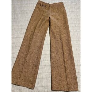 VTG TIBI brown Wool Tweed Herringbone Business Wide Leg Trouser Pleated Pants 4